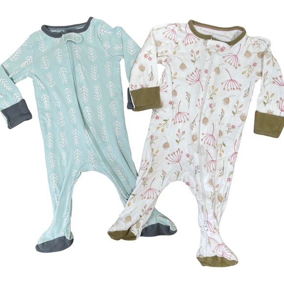 Cloud Island Baby 3-6M Cotton Footed Pajamas Sleepers Floral Trees 2-Pack - Picture 1 of 7